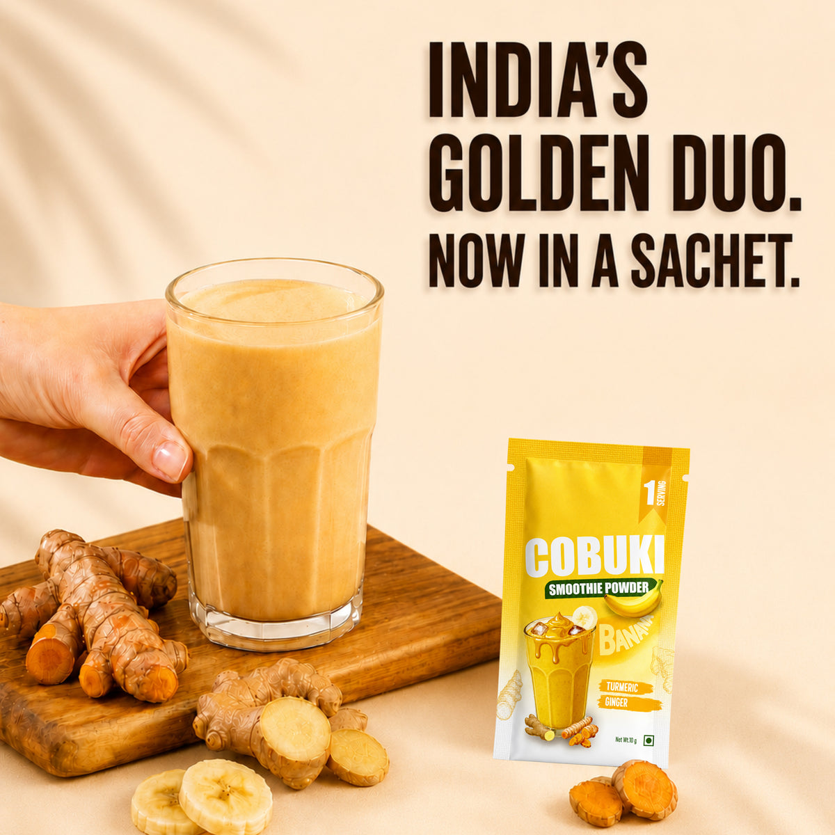Turmeric–Ginger Banana Smoothie Powder, (100% Natural - No Added Sugar) 10g, 1 Serving - Cobuki