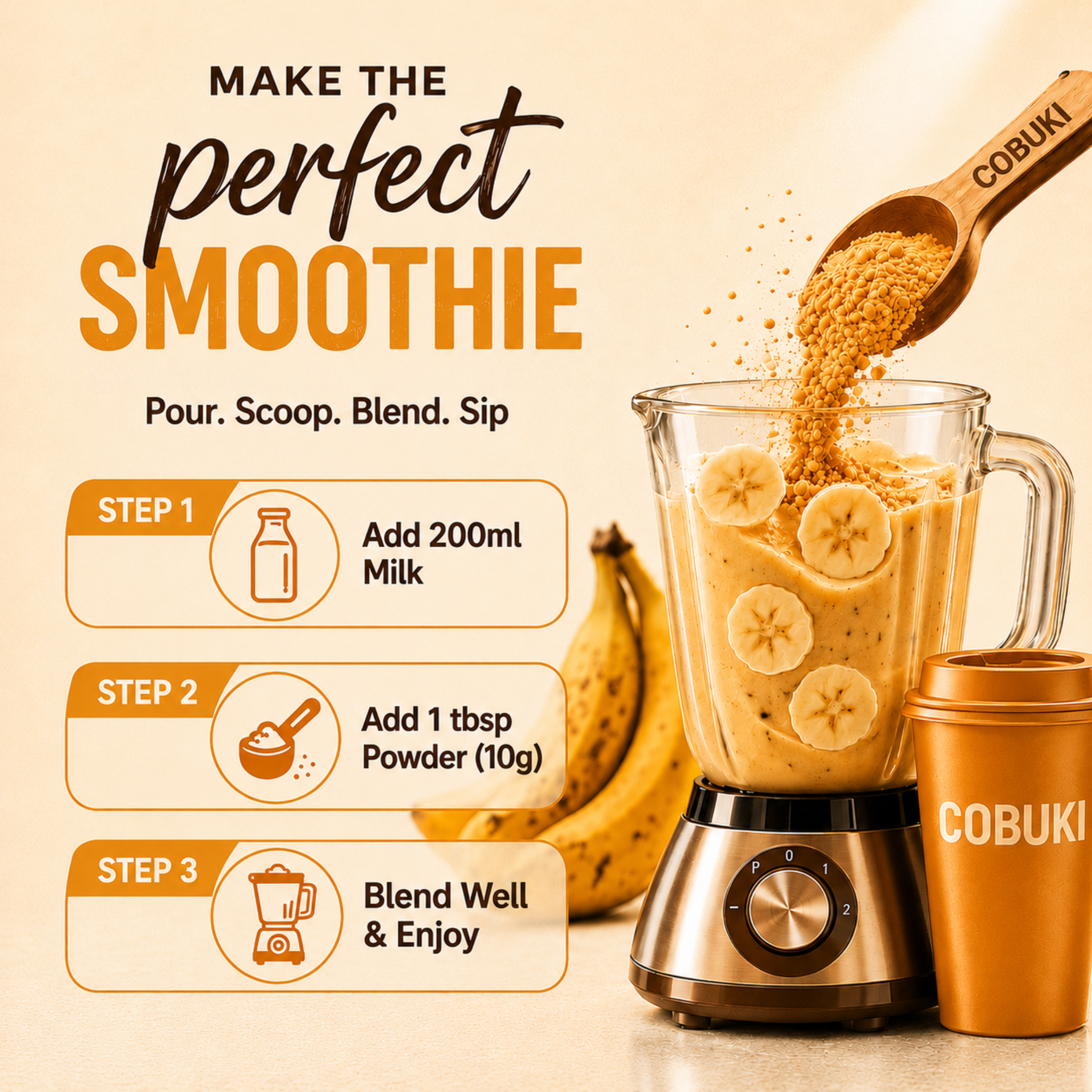 Turmeric–Ginger Banana Smoothie Powder, (100% Natural - No Added Sugar) 120g, 12 Servings - Cobuki