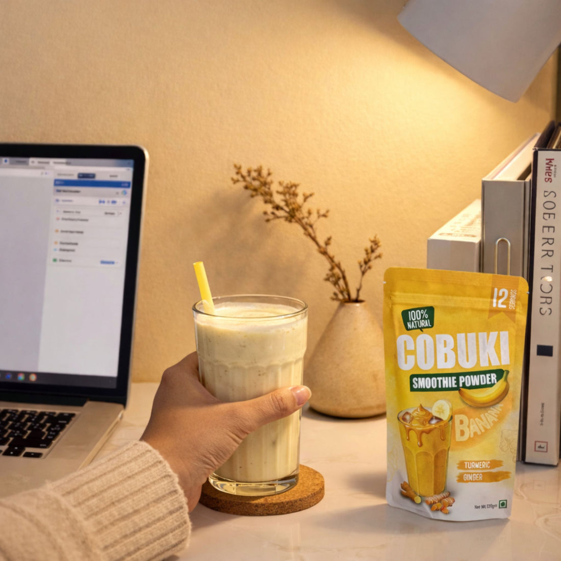 Turmeric–Ginger Banana Smoothie Powder, (100% Natural - No Added Sugar) 120g, 12 Servings - Cobuki