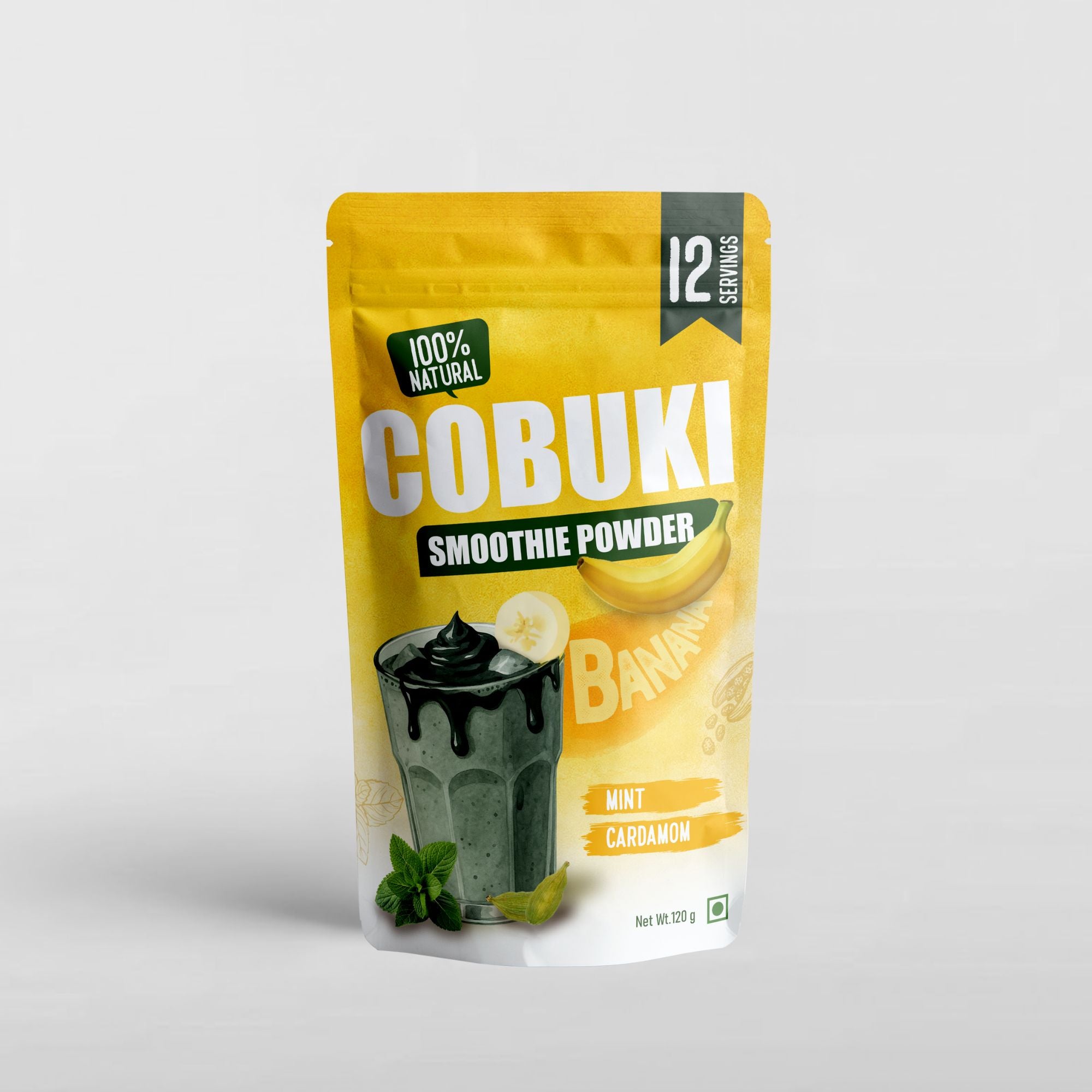Mint–Cardamom Banana Smoothie Powder (100% Natural - No Added Sugar) – 120g, 12 Servings - Cobuki