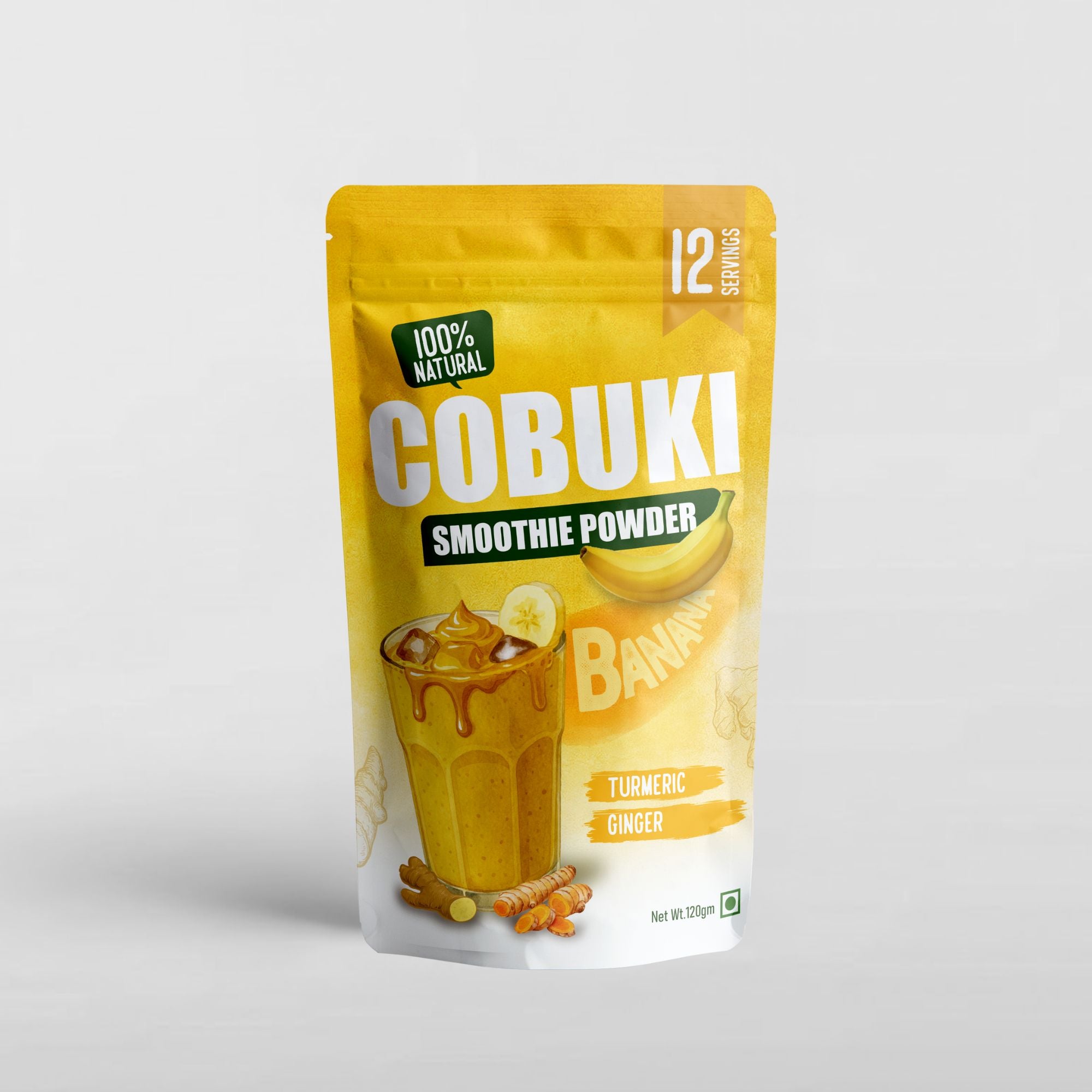 Turmeric–Ginger Banana Smoothie Powder, (100% Natural - No Added Sugar) 120g, 12 Servings - Cobuki